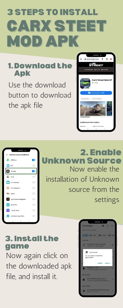 CarX Street mod apk installation steps